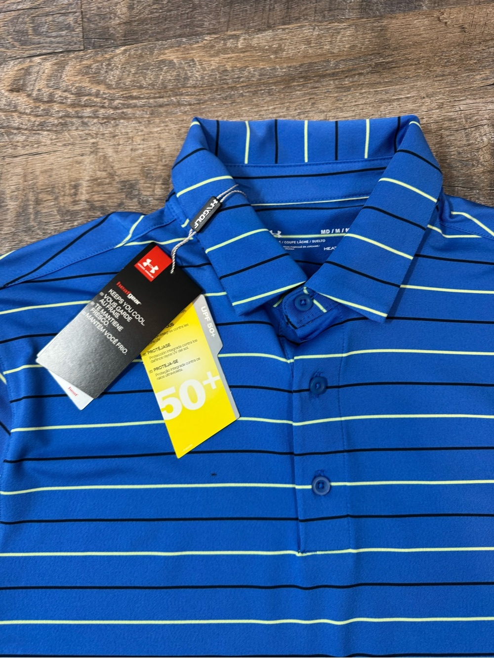 Under Armour Blue Striped Performance Polo SZ M - Picture 7 of 15